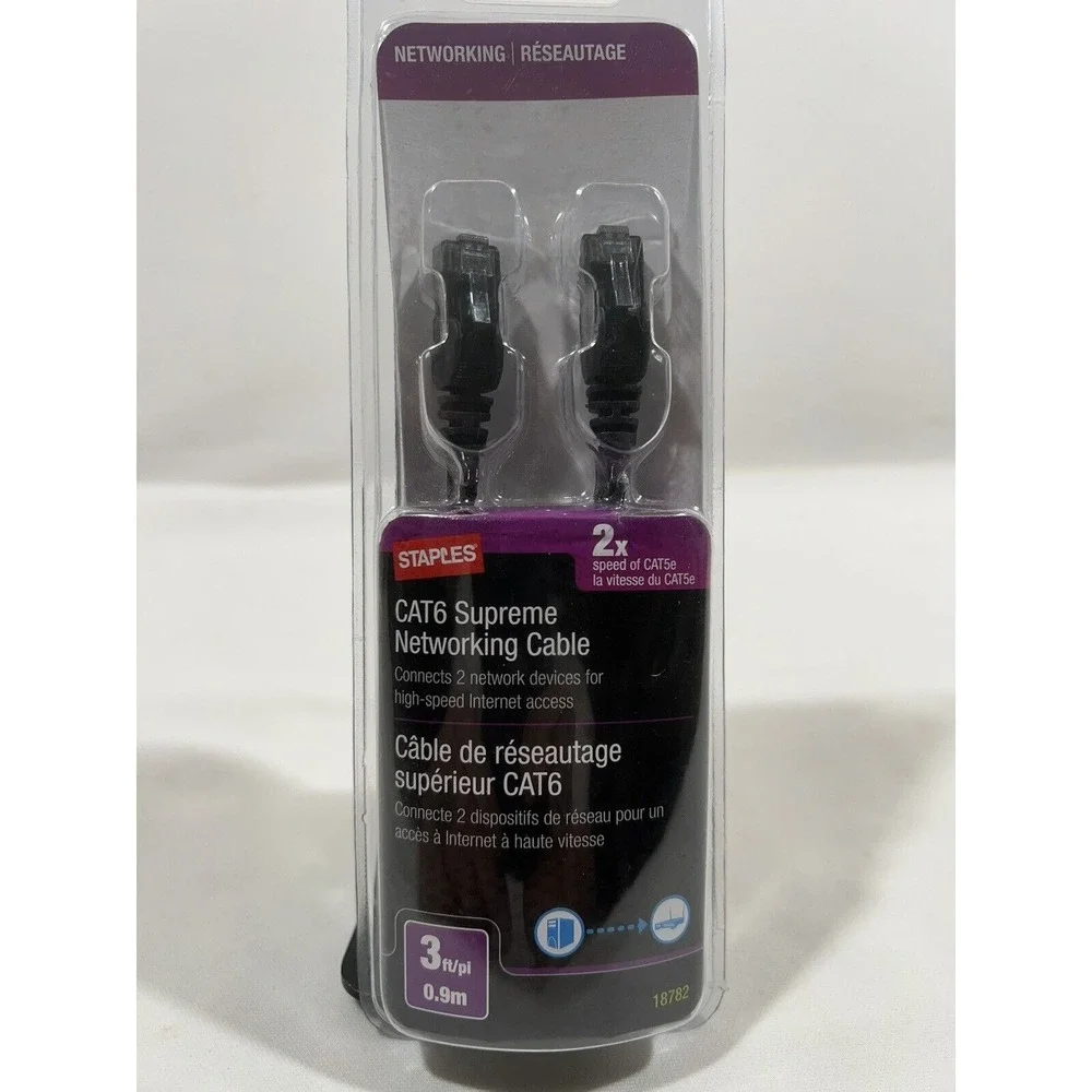 Staples CAT6 Ethernet Cable 3 Foot‎ Networking Patch Cord High Speed